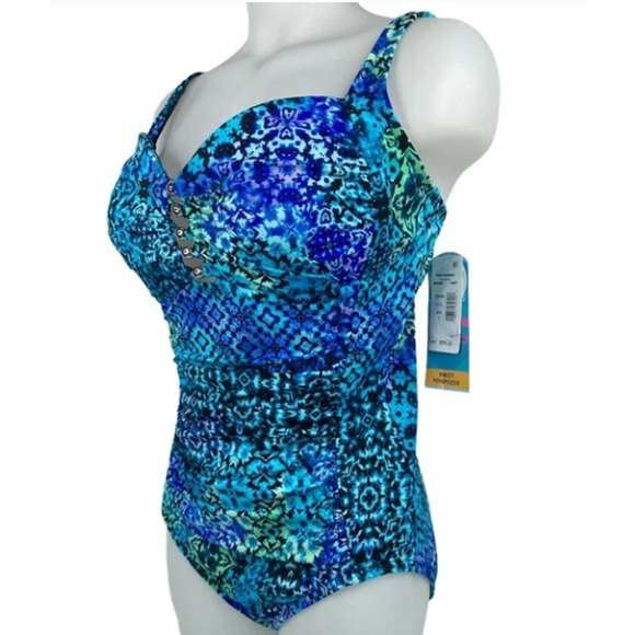 SWIM Solutions Beaded One Piece Blue Tummy Control Swimsuit 8 NWT - Picture 6 of 7